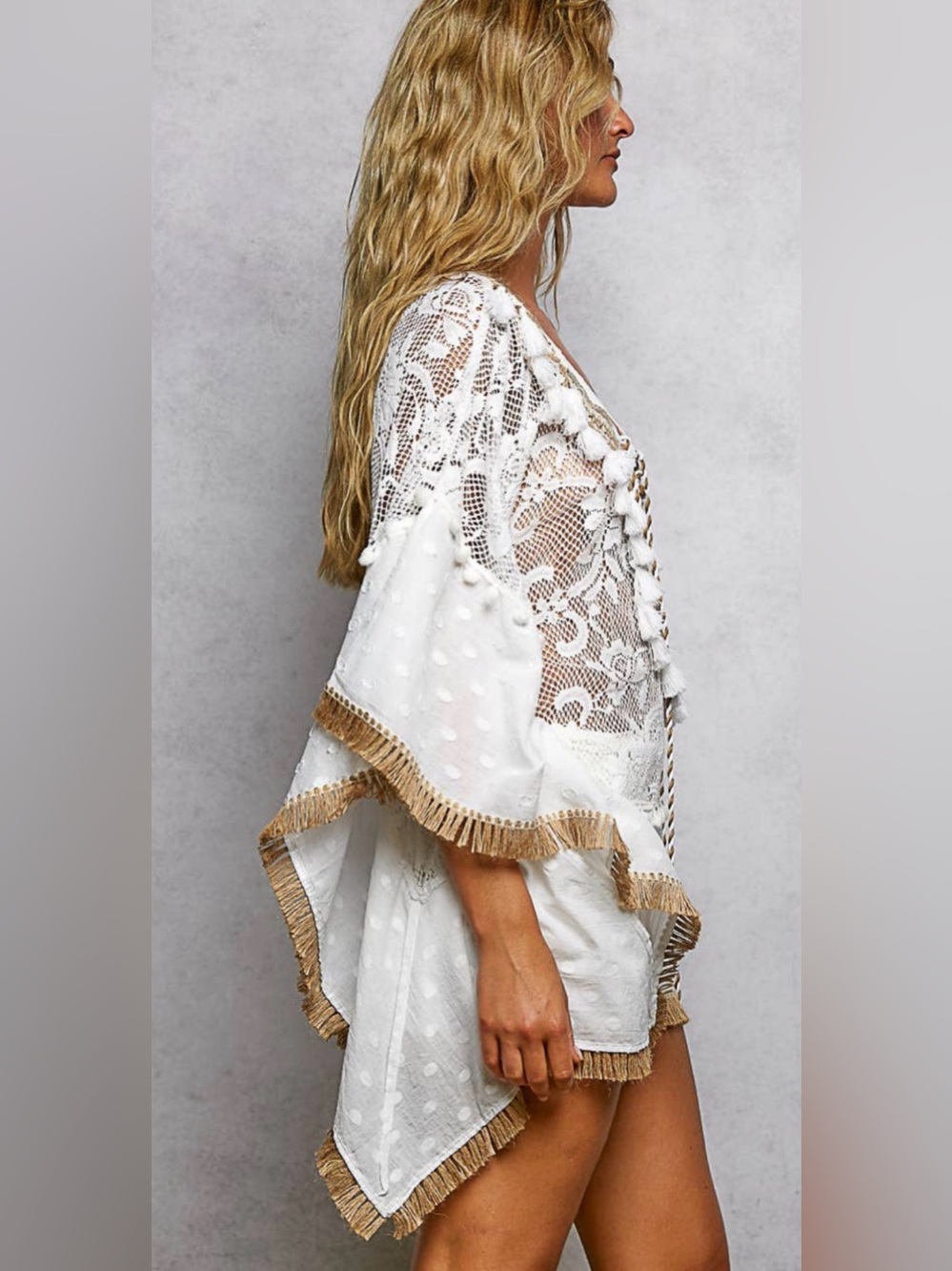 POL Boho Crochet Lace Tassel Poncho Tunic Cover Up New Size Small/ Medium - Picture 4 of 13